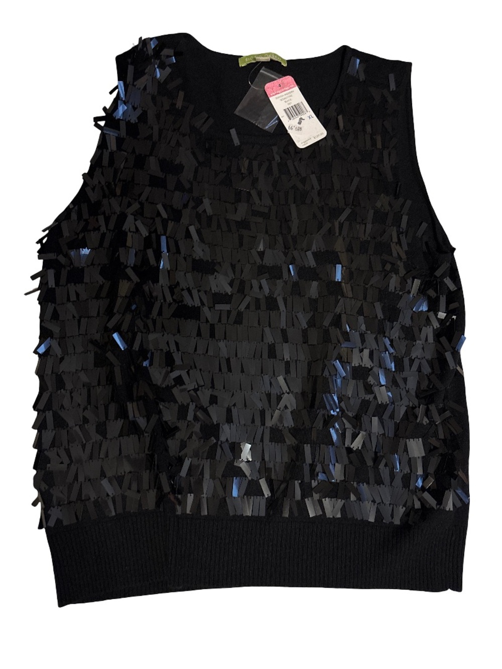 Sigrid Olsen Black Sequin Fringe Knit Tank